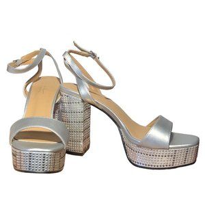 Nwt - Nicole Miller - Selmat Silver Multi Platform Block Heel Sandals - Size 8.5